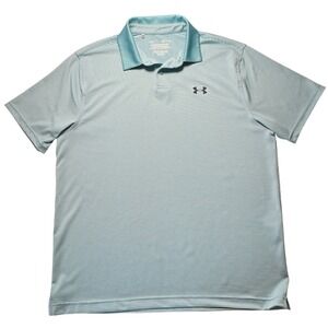 Under Armour Size Large HeatGear Striped Golf Polo Blue Athletic Shirt Casual